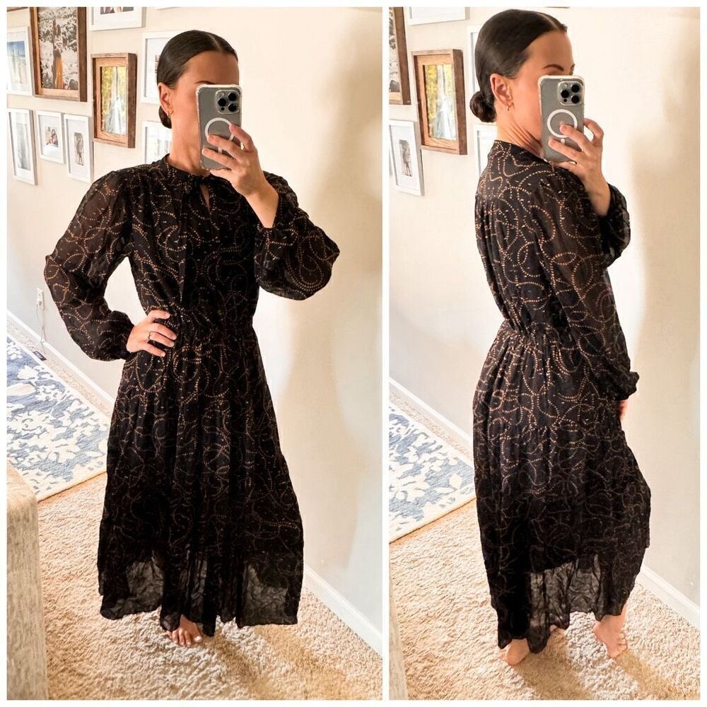 A.L.C. Marlowe Long Sleeve Silk Blend Maxi Dress, Size 8‎